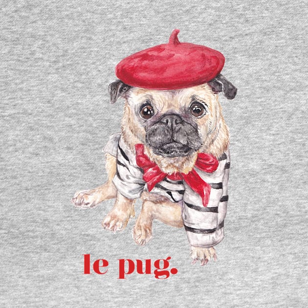 Le Pug - French Dog Watercolor Puppy by wanderinglaur